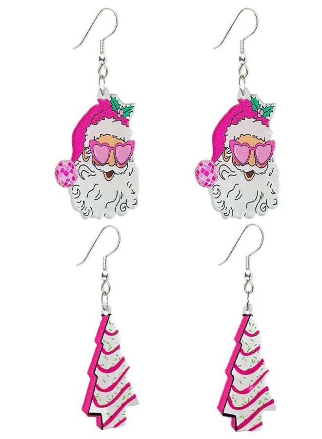 Yewkit Christmas Earrings for Women Hot Pink Santa Chrsitmas Earrings Acrylic Holiday Earrings Drop Dangle Earring Party Jewelry Gift - Image 1
